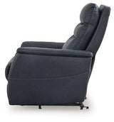 Ashley Furniture Strawbill Power Lift Recliner, brown fabric with padded armrests and plush cushioning, designed for comfort and support.