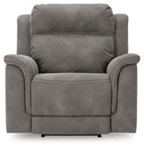 Ashley Furniture Next-Gen DuraPella power recliner with plush fabric and padded armrests, shown in a front head-on view.