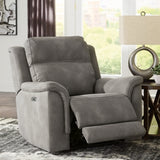 Open Next-Gen DuraPella Power Recliner by Ashley Furniture showing plush cushioning and sleek design in a modern living room setting.