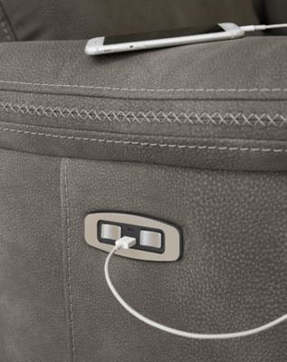 Ashley Furniture Next-Gen DuraPella Power Recliner with USB port, featuring plush cushioning and a dark brown leather finish.