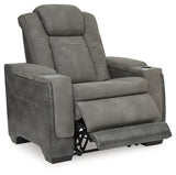 Open Ashley Furniture Next-Gen DuraPella Power Recliner with plush upholstery and adjustable headrest, viewed from an angle.