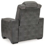 Ashley Furniture Next-Gen DuraPella Power Recliner with plush upholstery and adjustable headrest, shown from the back.