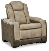 Ashley Furniture Next-Gen DuraPella Power Recliner in dark brown leather, shown from a side angle with closed reclining feature.