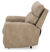 Ashley Furniture Next-Gen DuraPella Power Recliner showing plush fabric upholstery and built-in reclining mechanism in a modern living room setting.
