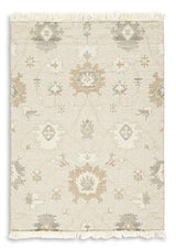Ashley Furniture Calkin Rug showing a textured, patterned area rug with neutral colors, perfect for living room or bedroom decor.