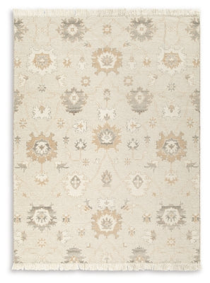 Ashley Furniture Calkin Rug with intricate woven design in neutral tones, perfect for adding texture to living spaces.