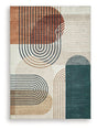 Ashley Furniture Farrendale washable area rug with a geometric pattern in neutral tones, suitable for living rooms or bedrooms.