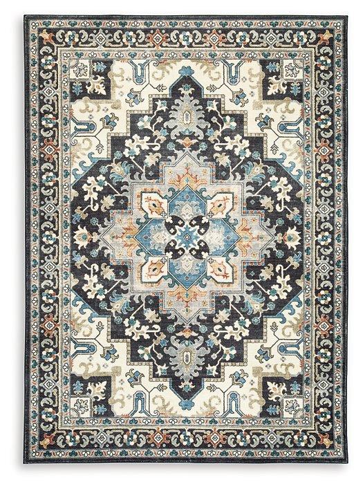 Ashley Furniture Leningston washable rug with a modern pattern, durable fabric, and soft texture suitable for living room or bedroom.