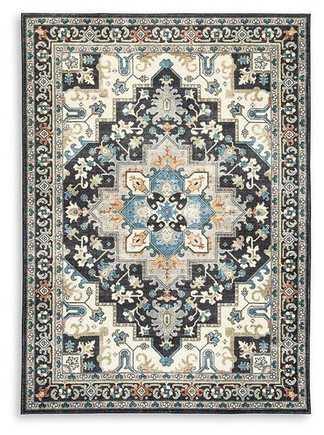 Ashley Furniture Leningston washable rug with a modern pattern, durable fabric, and soft texture suitable for living room or bedroom.