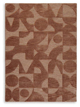 Ashley Furniture Perrenton Rug featuring a plush, patterned design in neutral tones, perfect for adding warmth to living spaces.