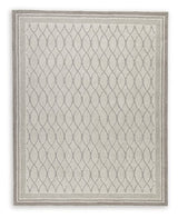 Ashley Furniture Wimney Rug with intricate woven pattern in neutral tones, showcasing its textured surface and stylish design.