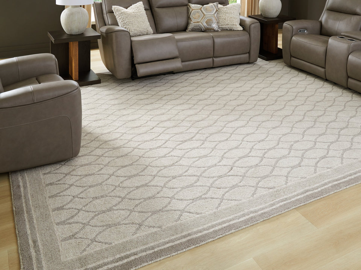 Ashley Furniture Wimney Rug, 4x3 feet, with detailed woven pattern and neutral tones, suitable for living room or bedroom decor.