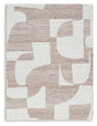 Ashley Furniture Brynnfield 8x10 rug with intricate patterns in neutral tones, showcased on a modern living room floor.