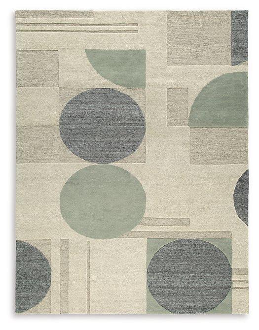 Ashley Furniture Dallane 8' x 10' rug with intricate patterns and neutral tones, showcasing a soft, woven textile design.