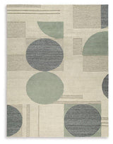 Ashley Furniture Dallane 8' x 10' rug with intricate patterns and neutral tones, showcasing a soft, woven textile design.