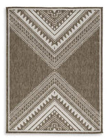 Ashley Furniture Dunsler 8' x 10' rug with a textured, patterned design in neutral tones, ideal for living room or bedroom decor.