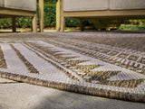 Ashley Furniture Dunsler 8' x 10' rug featuring a patterned design in neutral tones on a hardwood floor.