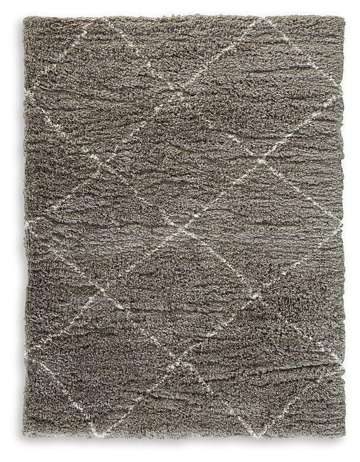 Ashley Furniture Wrenlow Rug with intricate woven pattern in neutral tones, perfect for living room or bedroom decor