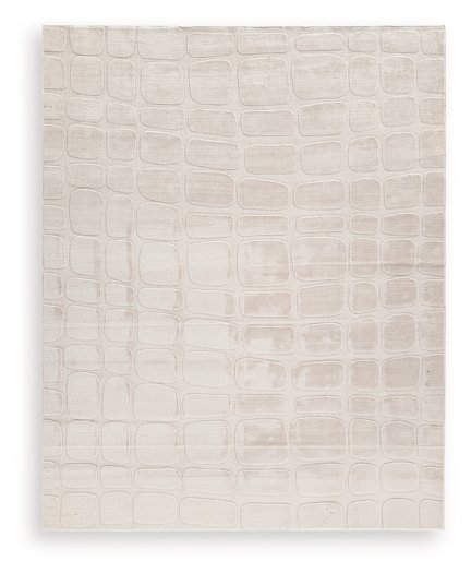Medium washable area rug from Ashley Furniture's Malvinsboro collection, featuring a soft, patterned design in neutral tones.
