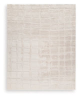 Medium washable area rug from Ashley Furniture's Malvinsboro collection, featuring a soft, patterned design in neutral tones.