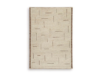 Ashley Furniture Clayman Rug with a textured, neutral-toned design suitable for living rooms and bedrooms.