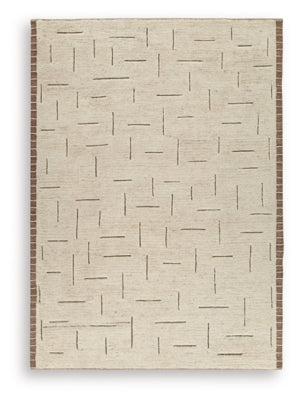 Ashley Furniture Clayman Rug featuring warm earthy tones and a textured pattern, ideal for living room or bedroom decor.