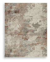 Ashley Furniture Jadenburg Rug with intricate pattern and neutral tones, showcasing a plush, woven design for elegant home decor.