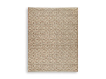 Ashley Furniture Lyamford Rug with intricate patterns in warm tones, perfect for adding style to living spaces.