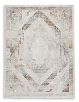 Medium Varnwood Rug by Ashley Furniture with intricate patterns and warm earthy tones, ideal for living room or bedroom decor.