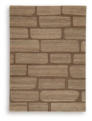 Orest Rug by Ashley Furniture featuring a textured, patterned design in neutral tones, ideal for living room or bedroom decor.