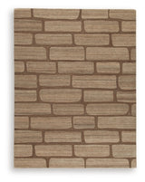 Ashley Furniture Orest Rug with intricate woven pattern in neutral tones, showcasing soft texture and detailed design.