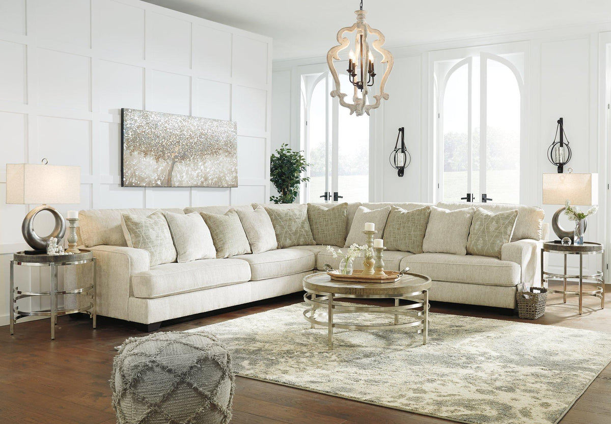 Ashley Furniture Rawcliffe sectional sofa with plush cushions and neutral upholstery, perfect for modern living rooms.