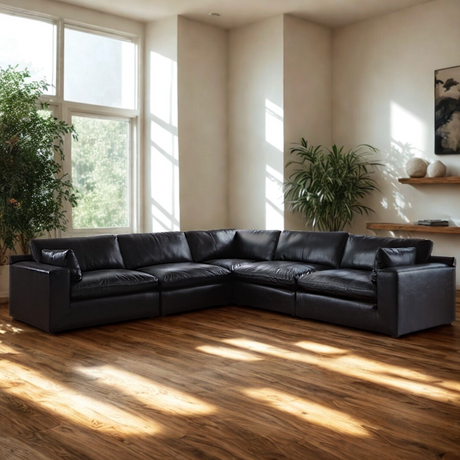 Ashley Furniture Atlas Reserve caramel sectional corner sofa set with five pieces, featuring plush cushions and modern design.