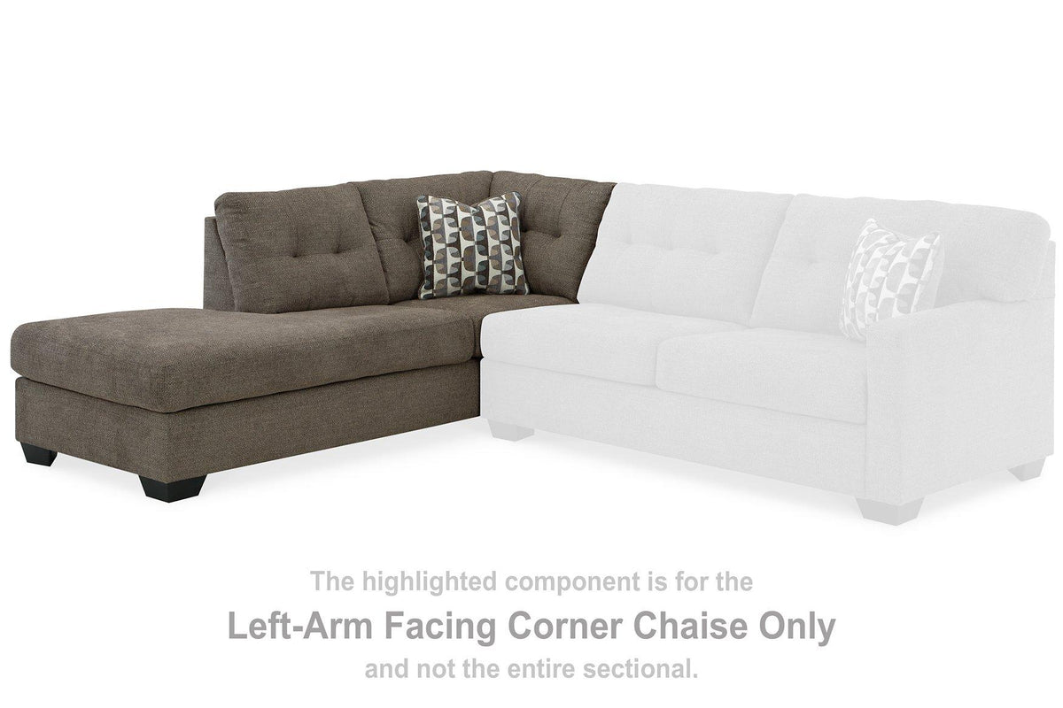 Ashley Furniture Mahoney 2-Piece Sleeper Sectional with Chaise, gray fabric, plush cushions, and modern design for living room comfort.