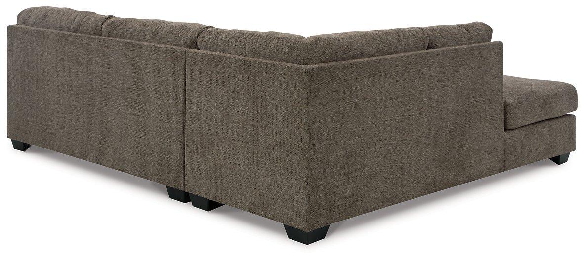 Ashley Furniture Mahoney 2-Piece Sleeper Sectional with Chaise, modern beige fabric sofa with chaise lounge and sleeper feature.