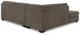 Ashley Furniture Mahoney 2-Piece Sleeper Sectional with Chaise, modern beige fabric sofa with chaise lounge and sleeper feature.