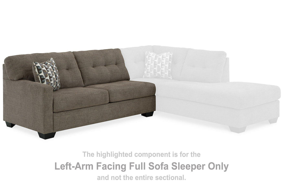 Ashley Mahoney 2-piece sleeper sectional with chaise, gray fabric, modern design, and plush cushions for comfortable seating.