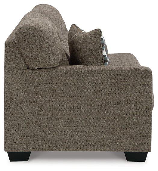 Ashley Furniture Mahoney 2-Piece Sleeper Sectional with Chaise, beige fabric, with plush cushions and modern design.