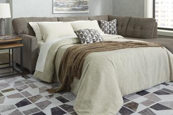 Ashley Furniture Mahoney 2-Piece Sleeper Sectional with Chaise, stylish and comfortable living room sofa set with chaise lounge.