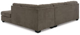 Ashley Mahoney 2-Piece Sleeper Sectional with Chaise, modern fabric sectional sofa with plush cushions and chaise lounge.