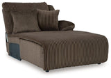Ashley Furniture Top Tier reclining sectional sofa with chaise, showing plush cushions and modern design in a living room setting.