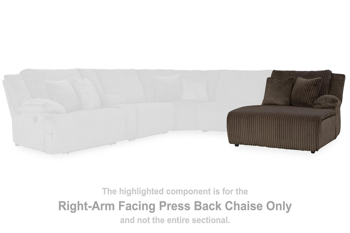 Ashley Furniture Top Tier reclining sectional sofa with chaise, featuring plush cushions and a modern design for comfortable lounging.