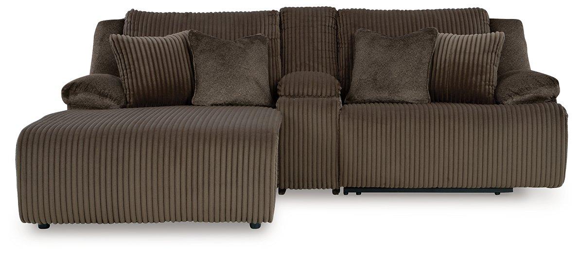 Ashley Furniture Top Tier reclining sectional sofa with chaise, featuring plush cushions and a modern design for comfortable seating.