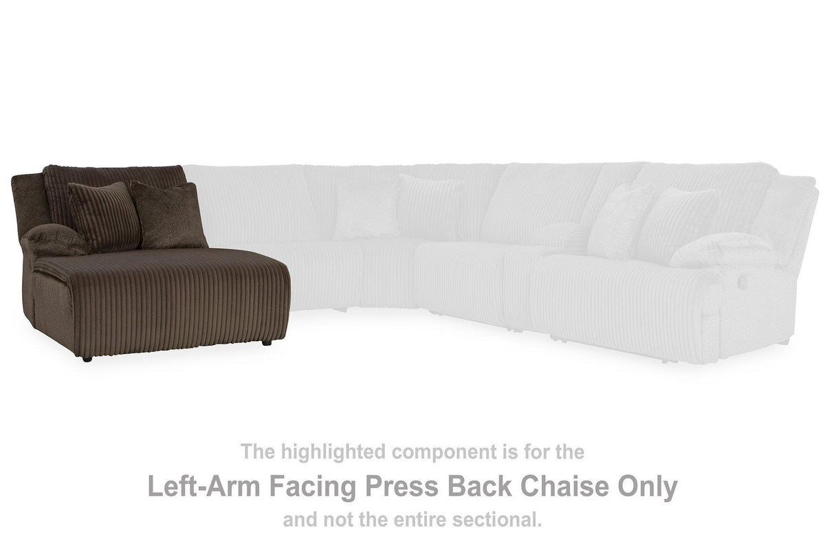 Ashley Furniture Top Tier reclining sectional sofa with chaise, featuring plush cushions and modern design for comfortable lounging.