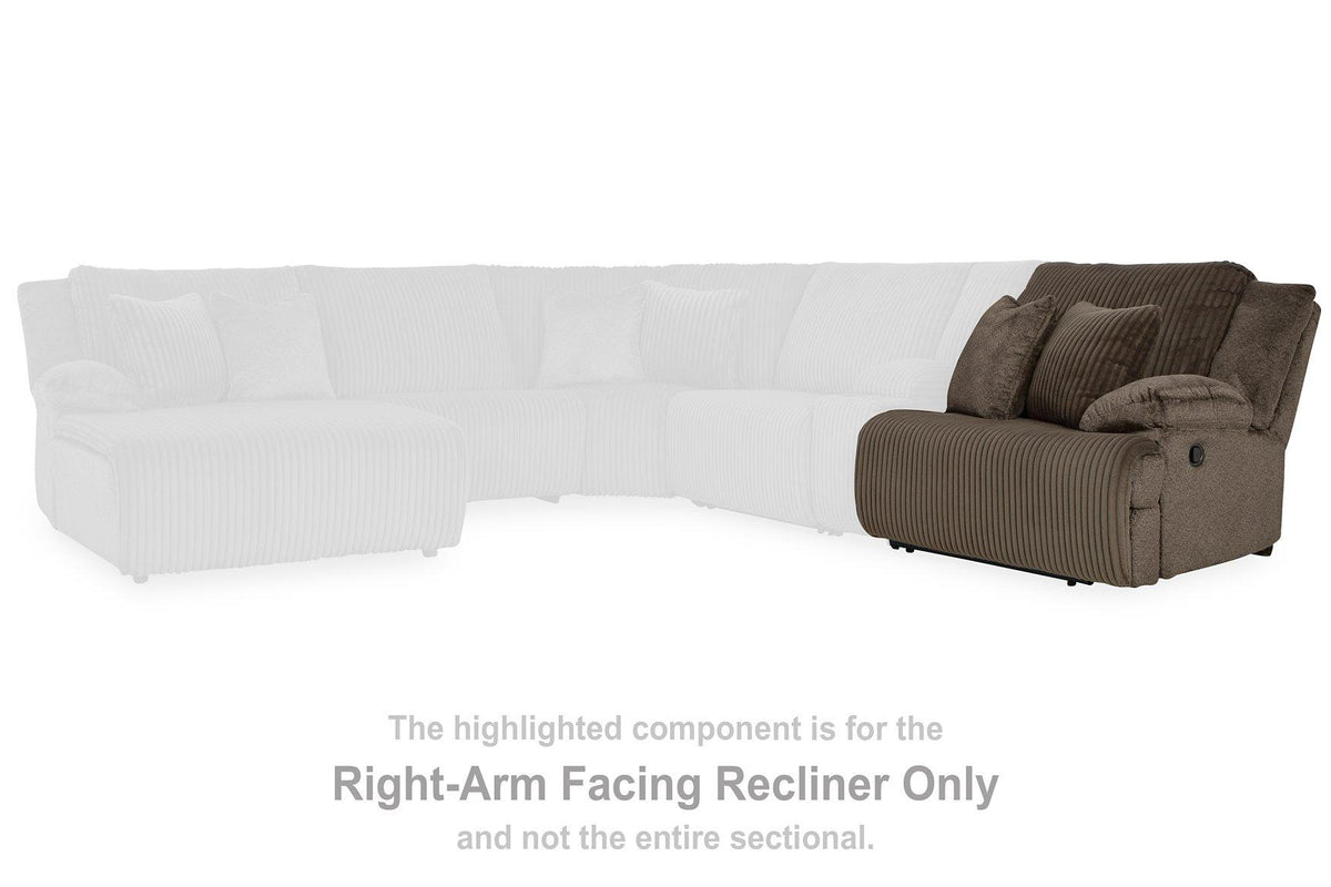 Ashley Furniture Top Tier reclining sectional sofa with chaise, featuring plush cushions and a modern design for comfortable seating.