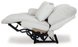 Ashley Furniture Top Tier reclining sectional sofa with chaise, beige fabric, and open side view showing plush cushions and reclining features.