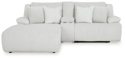 Ashley Furniture Top Tier reclining sectional sofa with chaise, featuring plush cushions and a modern design, head-on view.