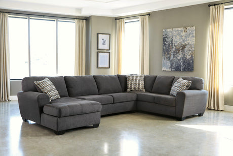 Ashley Furniture Ambee 3-piece sectional with chaise, featuring plush cushions and modern design for comfortable living space.