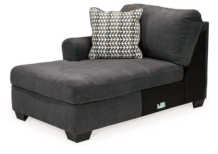 Ashley Furniture Ambee 3-piece sectional with chaise showing plush cushions and modern design in a living room setting.