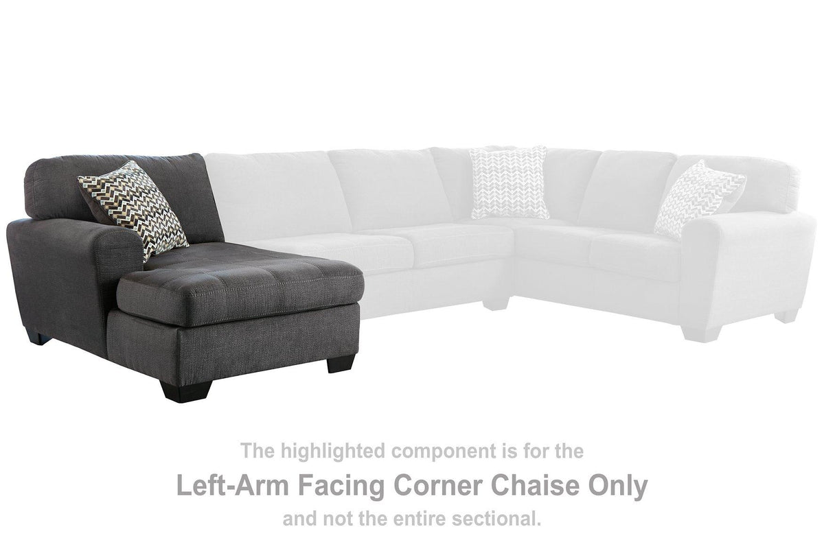 Ashley Furniture Ambee 3-piece sectional with chaise showing plush fabric and modern design in a cozy living room setting.